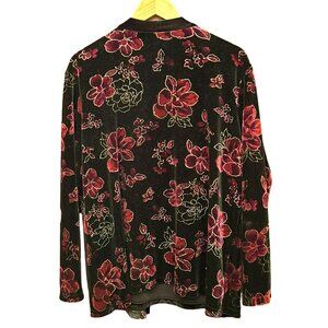 Vintage Notations Red Floral Velvet Cardigan Plus Size 1X Romantic Whimsigoth
